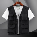 Men's black multi-pocket mesh outdoor vest for fishing and photography - M / Black