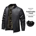 Veste en cuir PU noir pour homme avec doublure polaire chaude et col montant chic - M / Noir