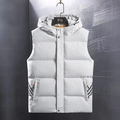 Winter gewatteerde bodywarmer met capuchon lichtgrijs en warme oranje fleece voering - M / Wit