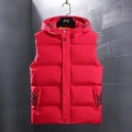 Rode gewatteerde heren bodywarmer met capuchon en warme gele fleecevoering voor winter - M / Rood