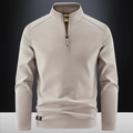 Men's beige half-zip fleece sweatshirt with stand collar and textured knit fabric - M / Apricot