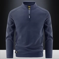 Men's dark blue half-zip fleece pullover with stand-up collar and warm textured fabric - M / Dark Blue