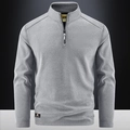 Men's grey half-zip fleece pullover with stand collar and premium knit texture style - M / Heather Grey