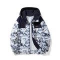Herren Windjacke mit Kapuze, dunkelblauem Berg-Camo-Print und durchgehendem Reißverschluss - L / Blau