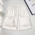 Men's white American utility cargo shorts with drawstring waist and 3D pockets - S / Off-white