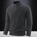 Men's quarter-zip fleece pullover in charcoal grey with stand collar and textured fabric - M / Black