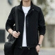 Classic black casual stand-collar jacket for men with a metallic front zipper closure - M / Black