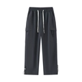 Pantaloni cargo grigio scuro uomo con vita elastica, coulisse bianca e grandi tasche laterali - M / Grigio