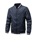 Men's lightweight navy bomber jacket with striped ribbed trim and wrinkle-resistant fabric - M / Dark Blue