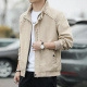 Men's casual khaki stand-up collar jacket with metal zipper and ribbed cuffs - M / Khaki