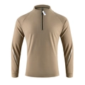 Khaki men's quarter-zip running shirt with reflective strips and standing collar - M / Coffee