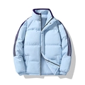 Winter light blue puffer jacket with purple stand collar and three-stripe sleeve design - S / Light Blue