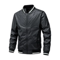 Men's lightweight black bomber jacket with striped ribbed trims and metal zipper closure - M / Black