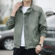 Men's casual olive green military jacket with stand collar and zipped front - M / Green