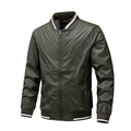 Men's olive green summer bomber jacket with white striped ribbing and metallic zipper - M / Coffee