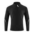 Men's black half-zip sports sweatshirt with reflective strips and standing collar - M / Black