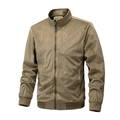 Herren Bomberjacke aus khakifarbenem Wildlederimitat mit Stehkragen und Rippbündchen - M / Khaki
