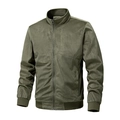 Herrenjacke aus olivgrünem Wildlederimitat mit Stehkragen und Metallreißverschluss - M / Grün