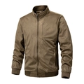 Braune Herren-Wildlederjacke mit Stehkragen und Reißverschlusstaschen, Retro-Schnitt - M / Kaffeebraun