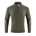 Olive green quarter-zip sports sweatshirt with reflective arm stripes for night running - M / Army Green