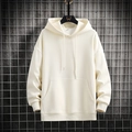 Felpa con cappuccio casual da uomo bianco sporco con coulisse regolabile e tasca a marsupio - M / Bianco Sporco