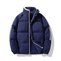 Dark blue puffer jacket with three white stripes and standing collar for winter - S / Dark Blue