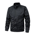 Klassische schwarze Herrenjacke aus Wildlederimitat mit Stehkragen und Rippbündchen - M / Schwarz