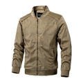 Schlanke khakifarbene Herren-Wildlederjacke mit Baseballkragen und Reißverschluss auf Weiß - M / Khaki
