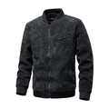 Donkergrijze vintage herenjas met textuur, ritssluiting en geribbelde boorden - M / Zwart