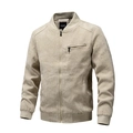 Lichtbeige bomberjack met textuur, volledige ritssluiting en borstzakken voor heren - M / Khaki