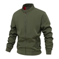 Men's olive green bomber jacket with stand collar and contrast red lining details - M / Army Green