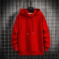 Classic red oversized hoodie for men with kangaroo pocket and adjustable drawstring hood - M / Red