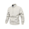 Men's slim fit casual light grey jacket with stand collar and zipper pockets - M / Off-white