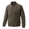 Klassische olivgrüne Bomberjacke für Herren mit Stehkragen und glattem Metallreißverschluss - 5XL / Kaffeebraun