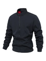 Men's black bomber jacket with stand collar and contrast red lining detail - M / Navy Blue