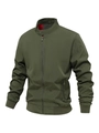 Army green slim fit pilot bomber jacket with stand collar and rib-knit cuffs - M / Army Green