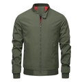 Olive green bomber jacket for men featuring a contrast red lining and full-zip front - M / Army Green