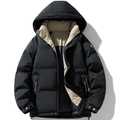 Parka invernale da uomo con cappuccio nero, fodera beige e design stile workwear - M / Nero