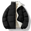 Men's loose black winter jacket with warm beige sherpa fleece lining and windproof cuffs - M / Black