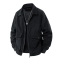 Men's classic black corduroy jacket with lapel collar and multiple pockets in flat lay - M / Black
