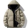 Giacca invernale da uomo cachi con cappuccio, fodera nera e stile cargo moderno - M / Cachi