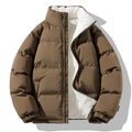 Brown winter puffer jacket with white lamb wool lining and stand collar for men and women - Coffee