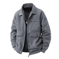 Men's dark grey corduroy jacket with full zipper and functional cargo pockets - M / Gray