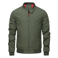 Men's army green bomber jacket with red lining and ribbed cuffs in a casual fit - M / Army Green