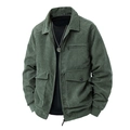 Men's vintage corduroy work jacket in dark green with full-zip front and lapel collar - M / Army Green