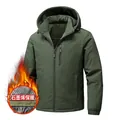 Men's olive green outdoor hooded jacket with graphene thermal lining and logo detail - L / Army Green