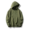 Army green oversized cotton hoodie for men featuring a kangaroo pocket and drawstring hood - M / Green