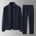 Survêtement décontracté pour homme avec veste bleu marine à col montant et pantalon assorti - L / Veste Et Pantalon / Bleu foncé