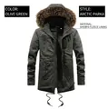 Detail of army green parkas featuring warm faux fur hood and thick fleece lining texture - L / Army Green