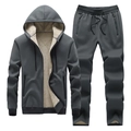 Survêtement homme gris anthracite avec doublure polaire chaude et veste à capuche zippée - M / Gris